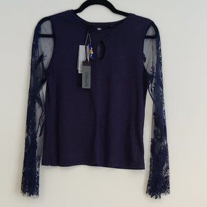 Navy Lace-Detail Shirt (NWT)